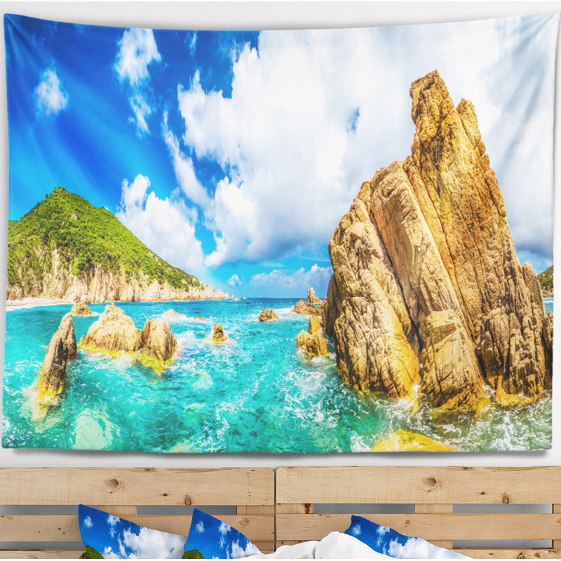 Tapisserie en polyester avec accessoires suspendus en polyester mer mer de paradiso et fermeture costa, H 32 po x l 39 po
