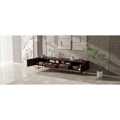 78 Inch Modern TV Stand For Tvs Up To 85", Entertainment Center With Closed Storage & Cable Management, Soft-Closing Hinges, Iron Legs For Living Room