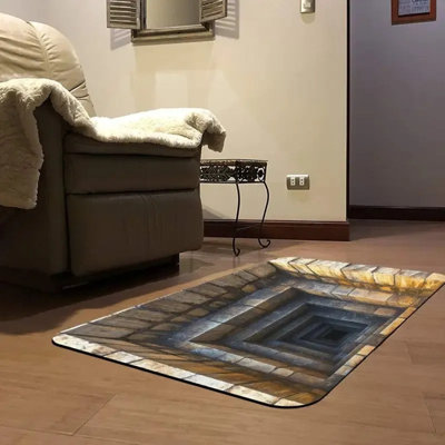 Paillasson 3D illusion optique, tapis de bienvenue antidérapant avec marche en pierre réaliste pour entrée et entrée