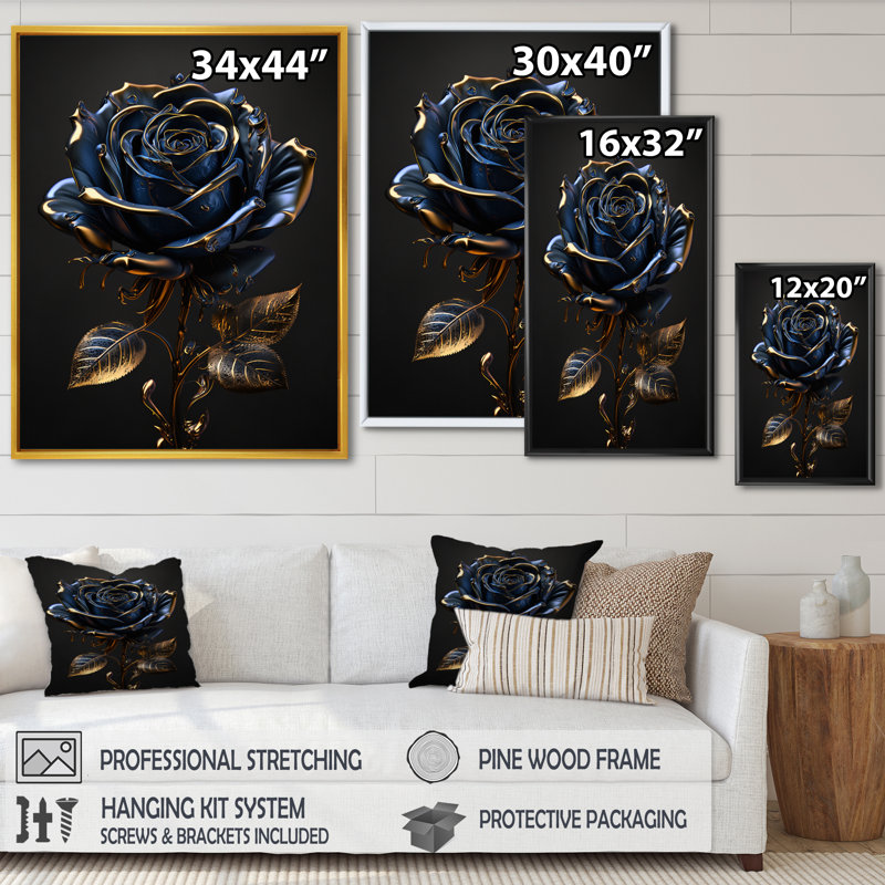 «Golden rose in vintage II», reproduction sur toile, H 32 po x l 16 po x P 1 po, Toile avec cadre flottant or