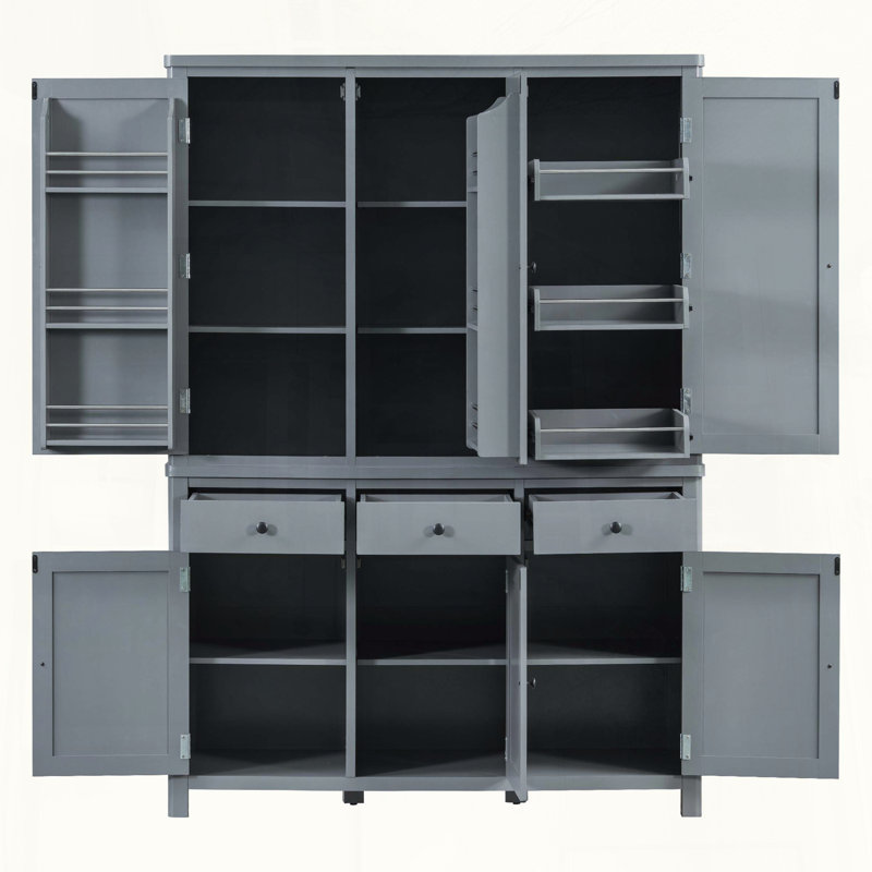 Grand garde-manger Farmhouse avec 7 tablettes réglables et plateaux coulissants, Gray