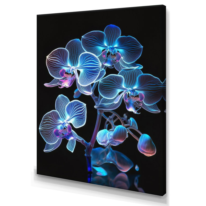 «Blooming Orchid in Fluorescent Mauve and Blue III», reproduction sur toile, L 12 po x H 20 po, Toile tendue