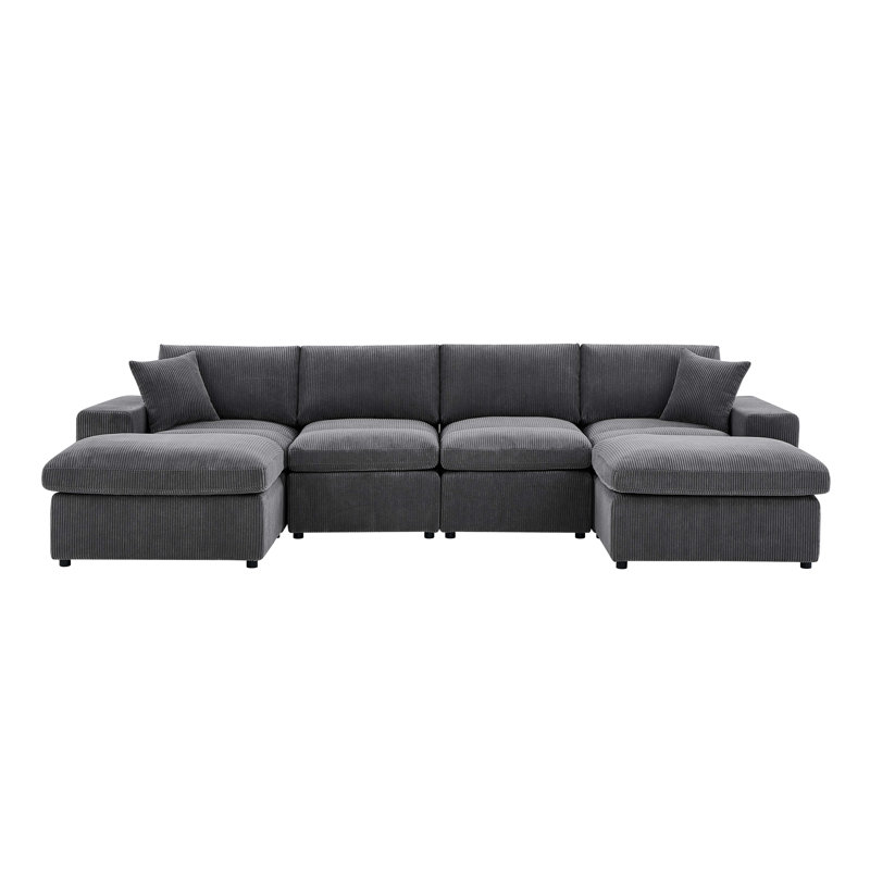 Corduroy Upholstered Symmetrical Modular Sectional, Corduroy - Dark Gray