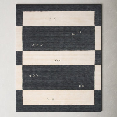 Santiago Cream Black Handmade Wool Geometric Rug
