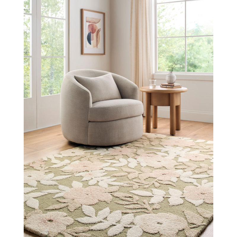 Fabian Handmade Area Rug, Rectangle 5' x 7'6", Rose/Sage Green/Cream