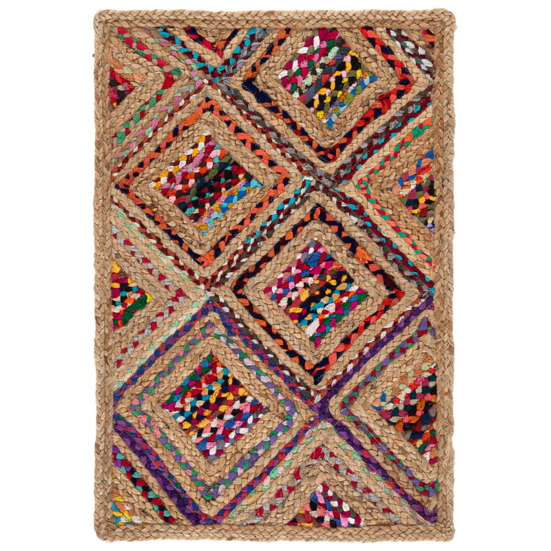 Tapis géométrique en jute / denim tissé à la main Adilynn, Rectangle 2 pi x 3 pi