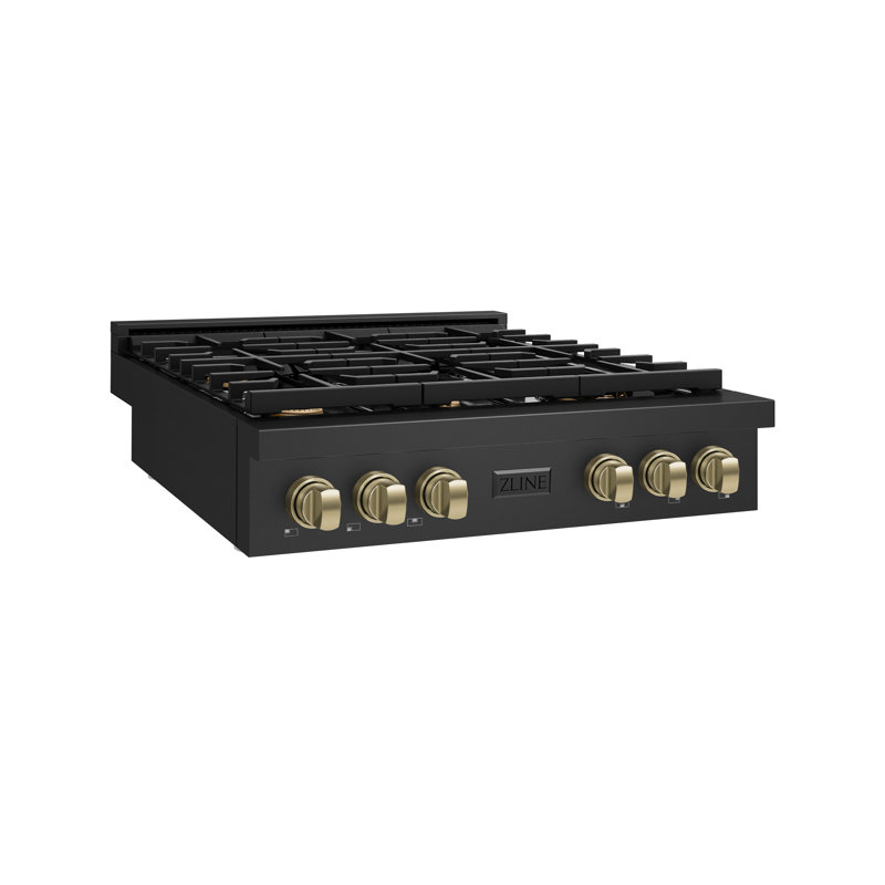 ZLINE 36 in. Autograph Paramount Rangetop in Black Stainless Steel w/ Gold Accents, Black Stainless/Champagne Bronze