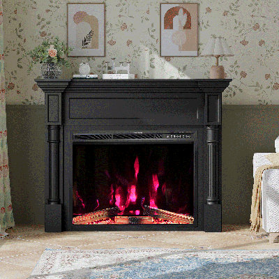 55" Electric Fireplace Tv Stand W/ Remote, Adjustable Flame & 1-8H Timer