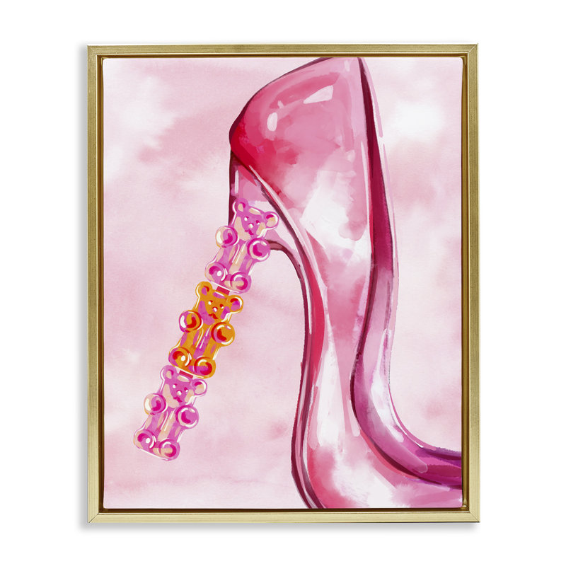 «Candy Bear Heel» par Ziwei Li, Cadre flottant métallique doré, H 21 po x l 17 po