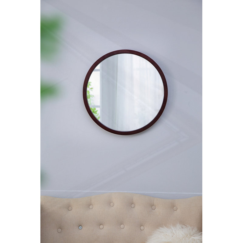 Miroir mural 20 "x 20" avec cadre en bois, 19.7" x 19.7", Noyer, Rond