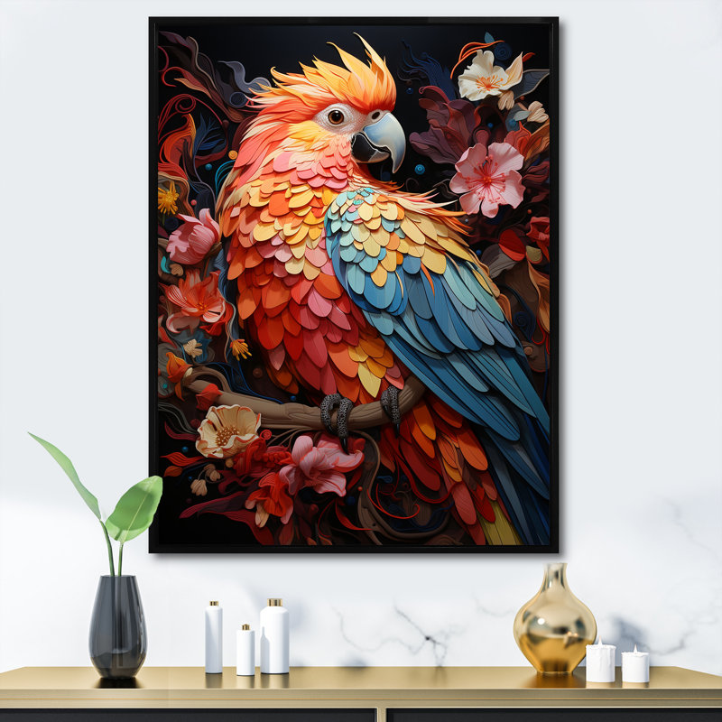 " Parrots Celestial Dance Melody ", 32" H x 24" W, Black Picture Framed