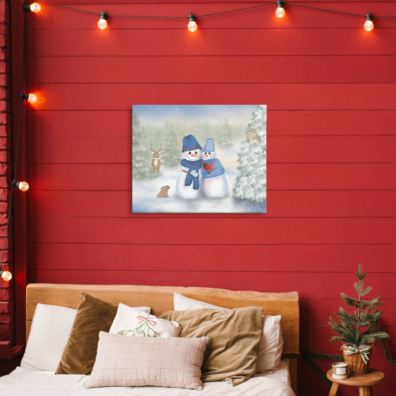 «Snow In Love Snowman Couple», toile par Lynn Kellan, H 16 po x l 20 po