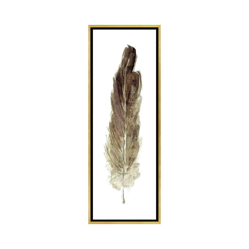 «Soft Feather I» par Sally Swatland - reproduction de dessin panoramique, H 60 po x l 20 po x P 1,5 po, Toile encadrée d'or
