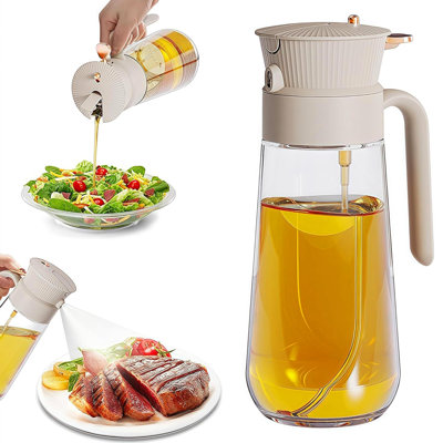 19.6 oz Leak-Proof Glass Olive Oil Sprayer for Cooking, Fine Mist & Pour | 2 in 1 Oil Dispenser and Sprayer, Switch Between Fine Mist & Precision Pour for Air Fryer, BBQ, Salad, Baking - White