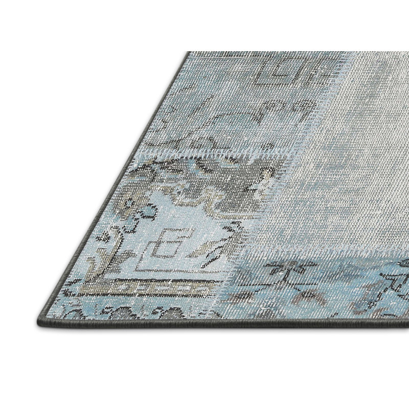 Tapis contemporain gris / bleu, Rectangle 5 pi x 7 pi