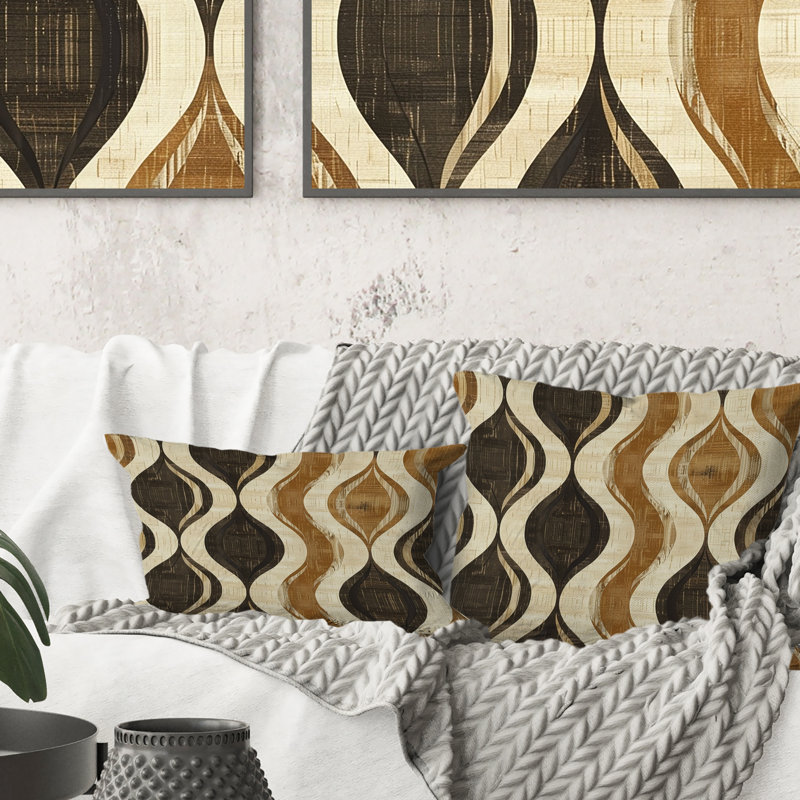 Coussin Brown Ogee Print I - Mid-Century, H 18 po x l 18 po