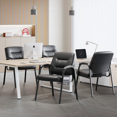 Modern Faux Leather Guest Chair with Armrests – Stackable Office and Reception Chair with Metal Frame