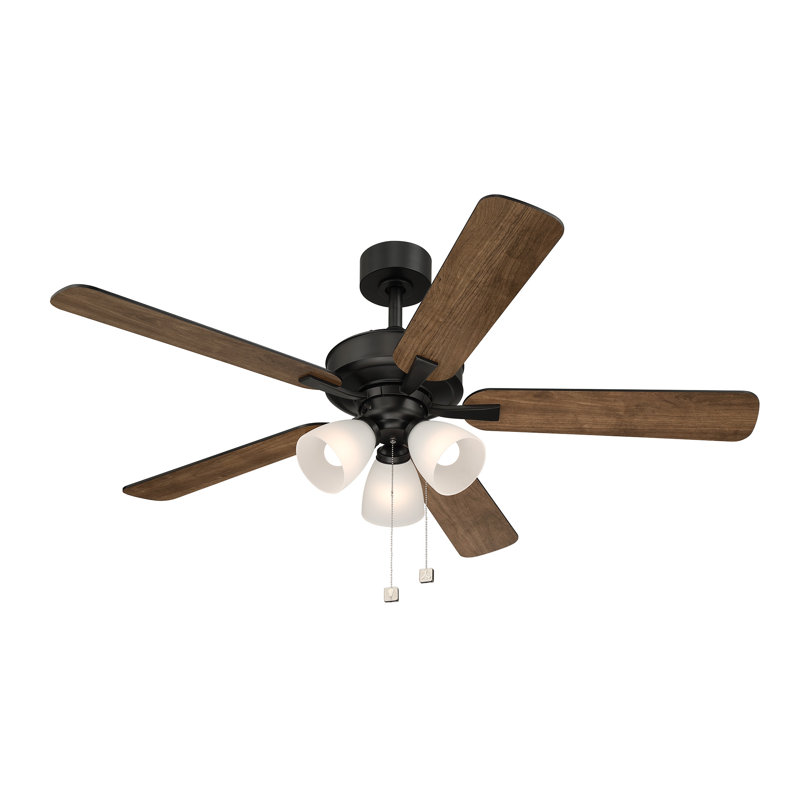 Stellant II 52 in. Indoor/Covered Outdoor Matte Black Traditional Ceiling Fan with Three 3000K LED Bulbs Included, Brown