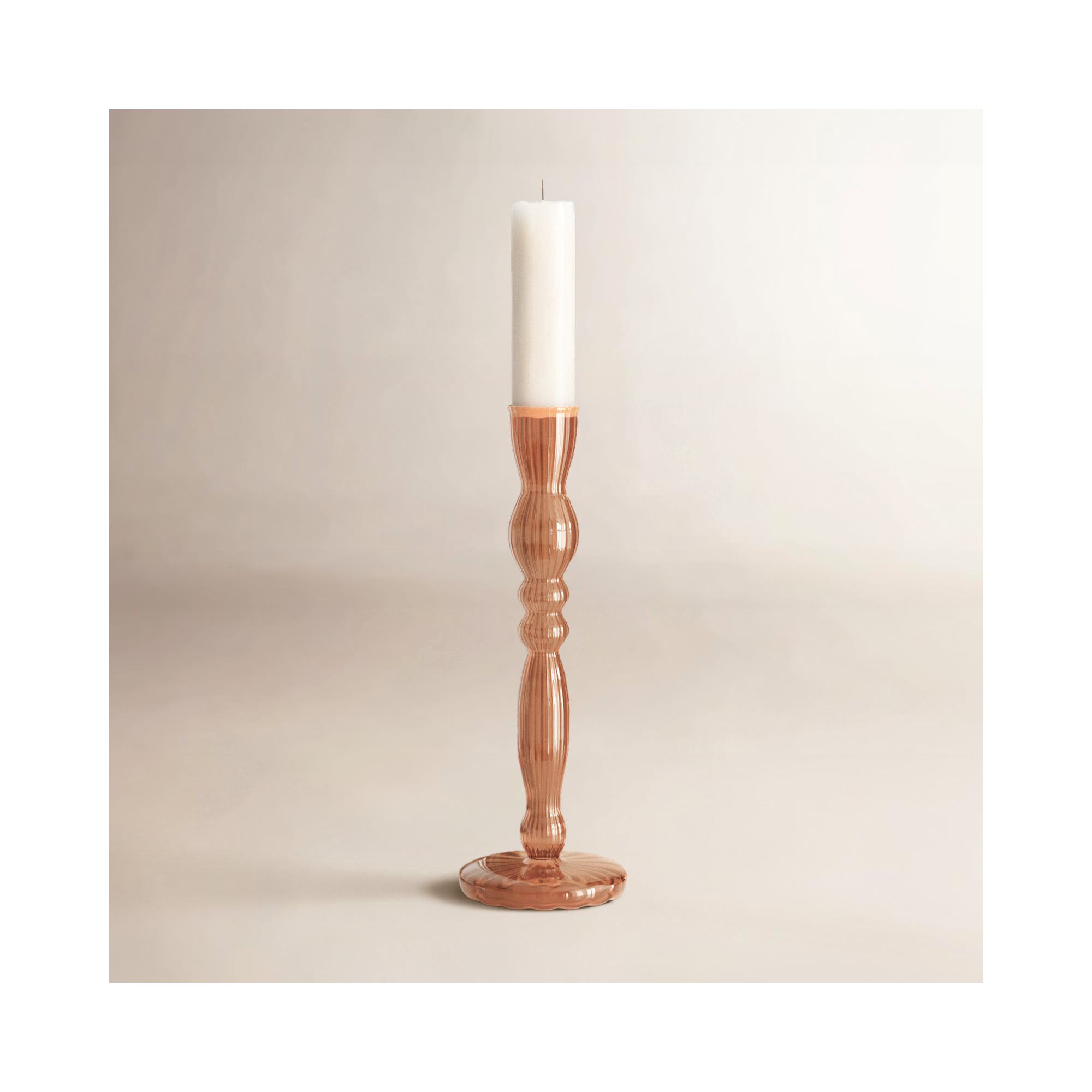 Marajo Candlestick Holder, 8" H x 2.75" W x 2.75" D, Amber