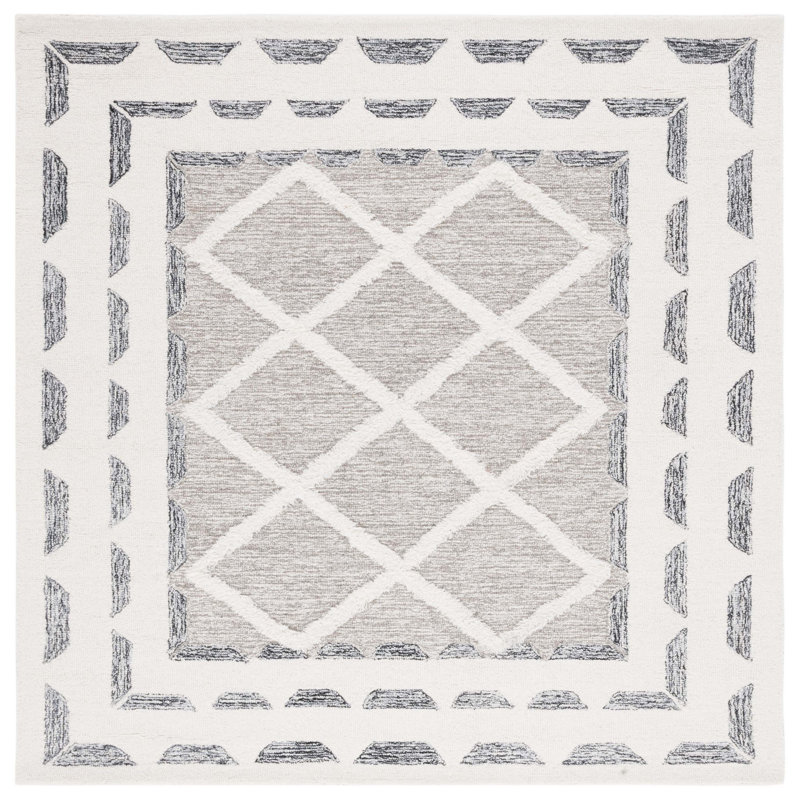 Tapis géométrique en laine / coton touffeté à la main Peytin, Carré 6 pi