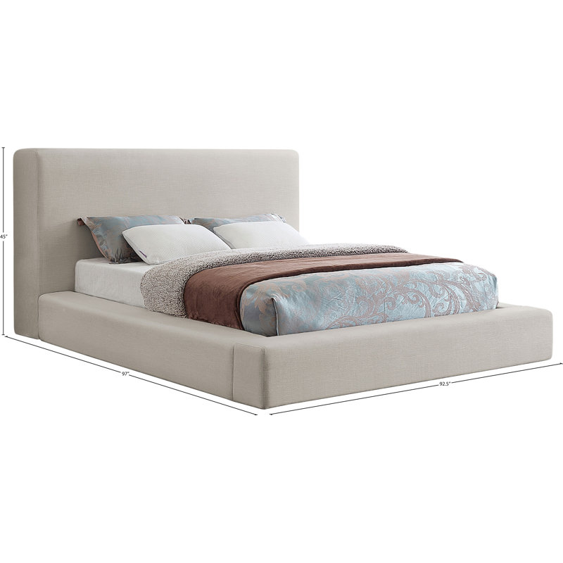 Ishia Upholstered Platform Bed, Beige Linen, King
