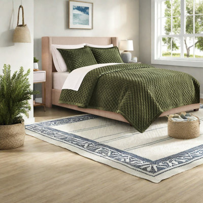 Ensemble de literie King - Pièce, couvre-lit en velours vert avec matelassage de style moderne