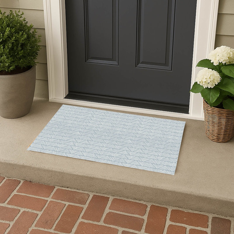 Chev Wave Stripe Outdoor Doormat, 21" W x 34" L, Slate Blue