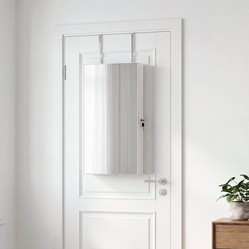 Armoire à bijoux avec miroir à suspendre, Blanc