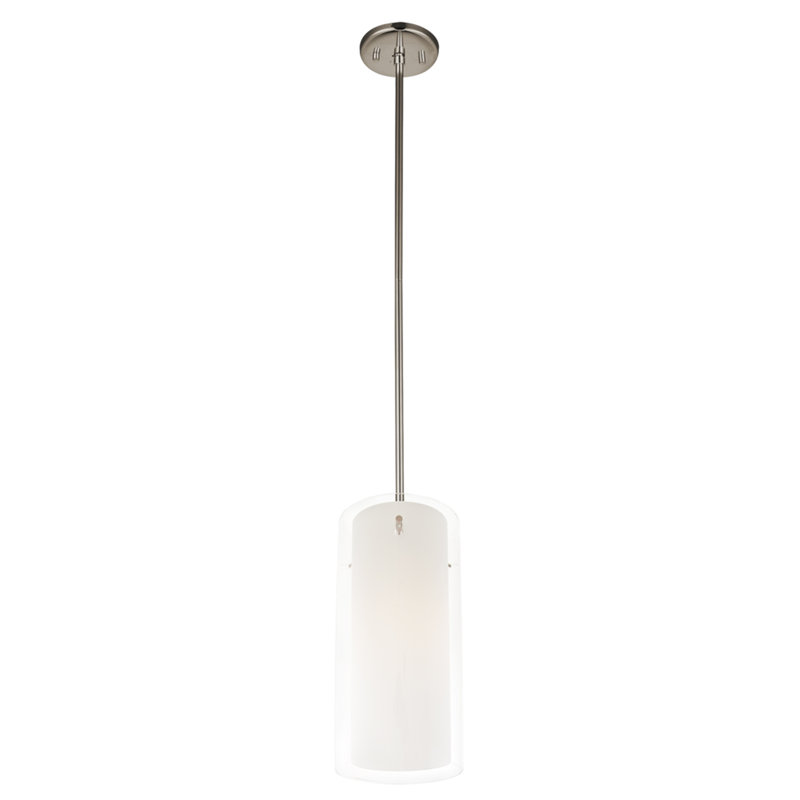 Luminaire suspendu à cylindre simple 1 lumières Sontag, Chrome avec abat-jour en verre demi-opale, l 7 po