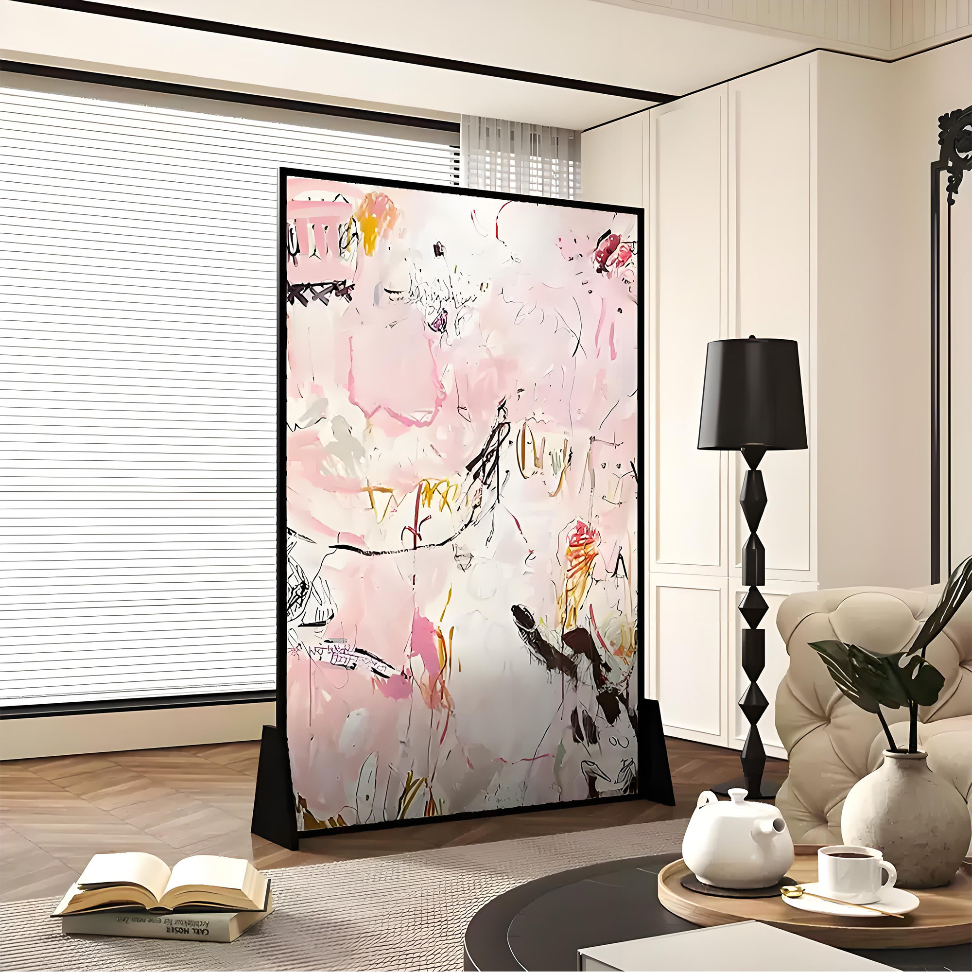 Orren Ellis Pink Abstract Panel Screen | Wayfair