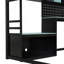 Lit mezzanine double en bois avec bureau, tablettes, lumières DEL, ports USB et panneau perforé-31428590