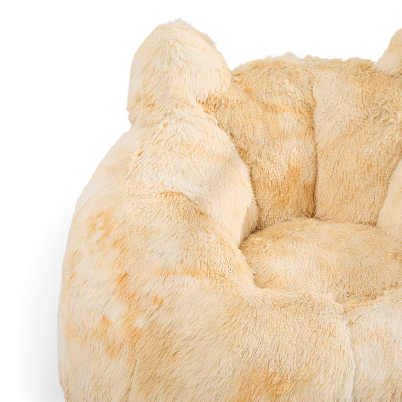 Fauteuil à billes en fausse fourrure l 41,5 po en forme de chat avec coussin de queue, Jaune