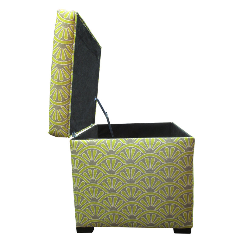 Green Square Upholstered Storage Ottoman with Engineered Wood Frame