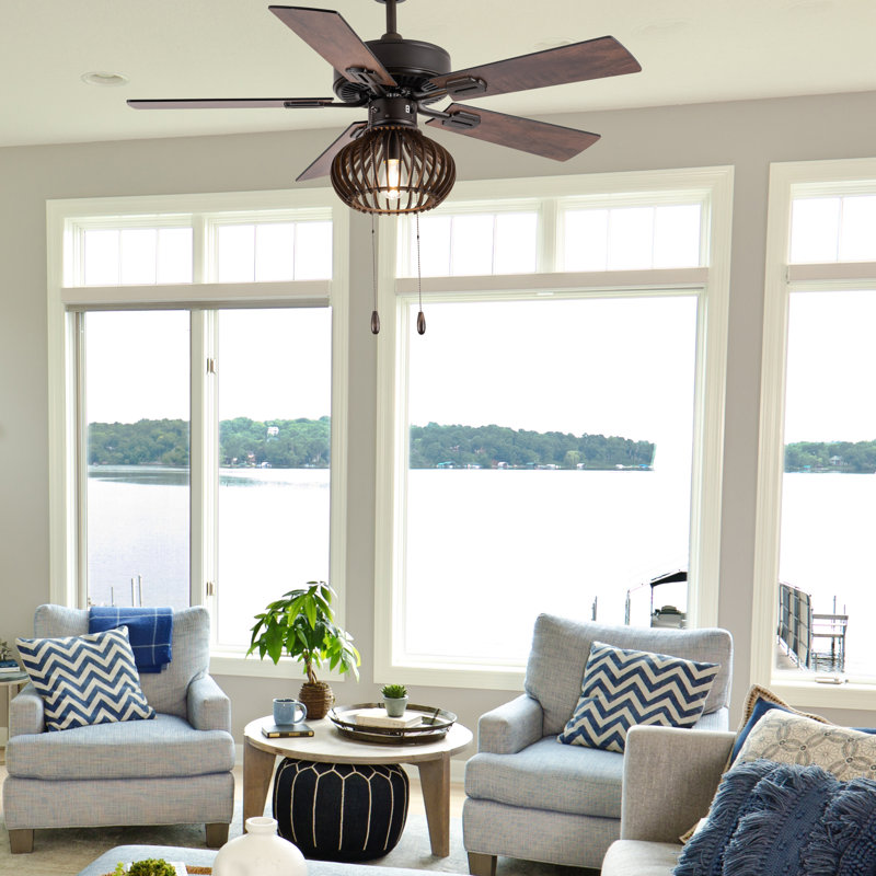42-Inch Oil-Rubbed Bronze and Wood Caged Ceiling Fan with Light