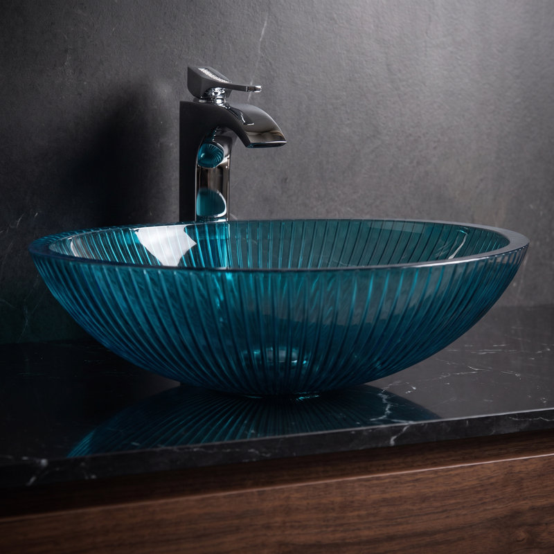 Lavabo de salle de bain ovale en cristal Lina, Loutre bleue