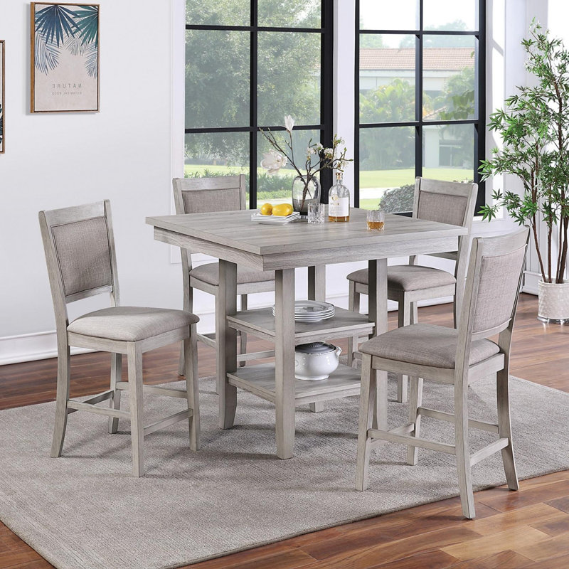 Table carrée à hauteur de comptoir 5 pièces avec chaises
