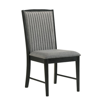 Sevy Dining Side Chair Set Of 2, Gray Ribbed Back, Black Rubberwood