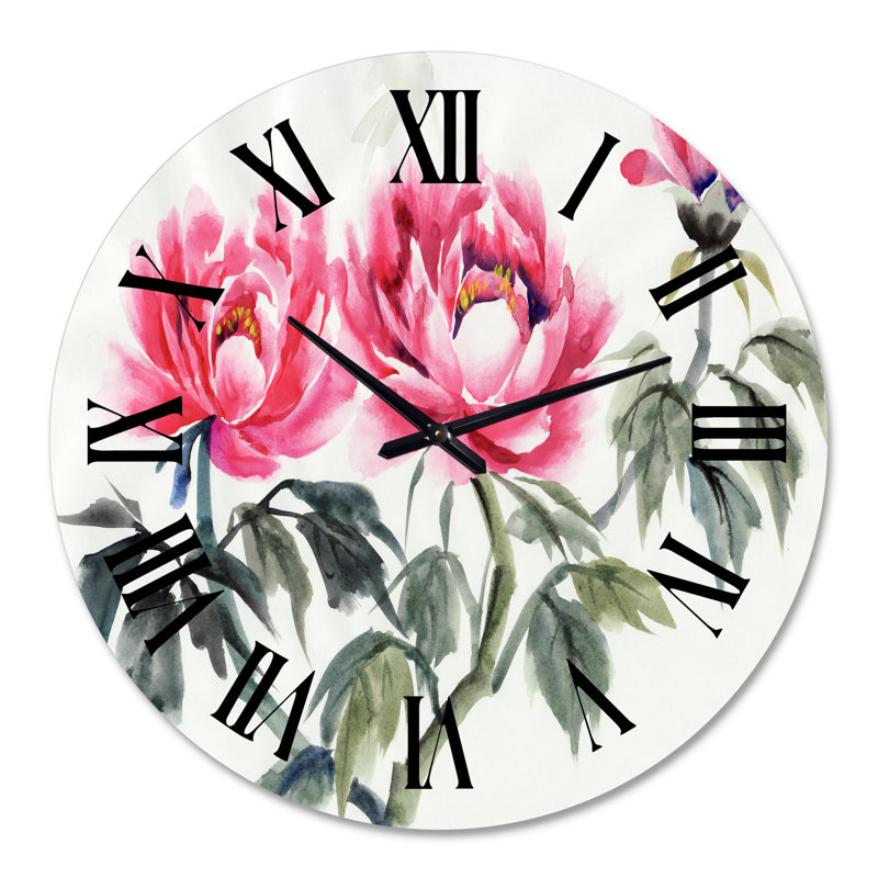 Branche de pivoines mauves rétro - horloge murale traditionnelle, Surdimensionné