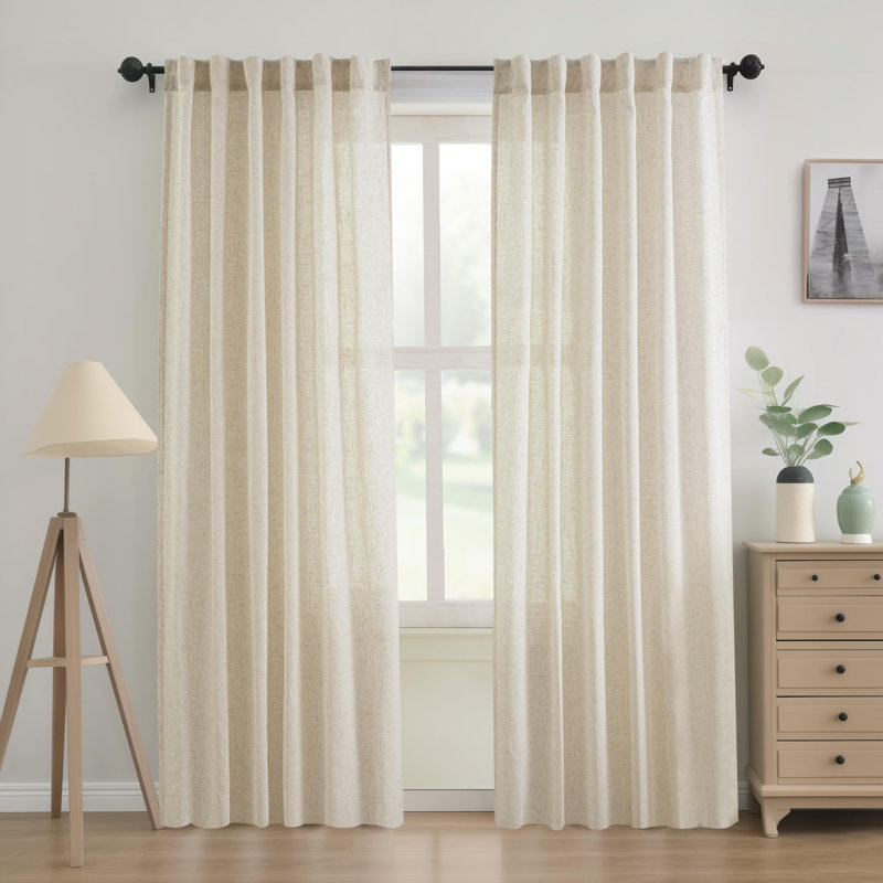 Paire de rideaux semi-transparents avec passe-tringle Janie, Lin clair, L 52 po x L 120 po