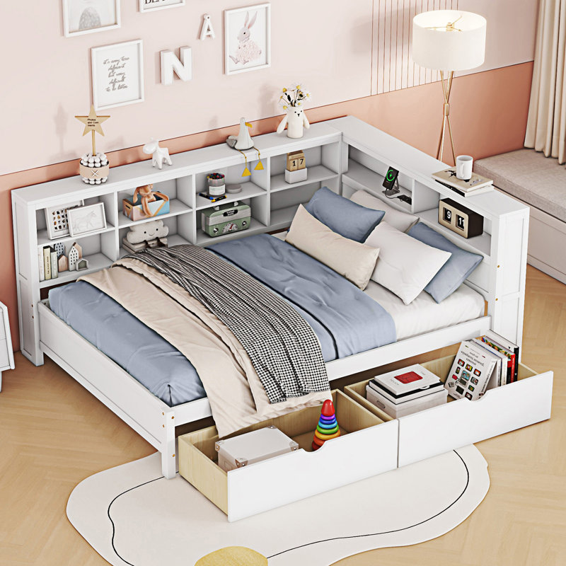 Wooden Daybed With 2 Drawers, Full, White