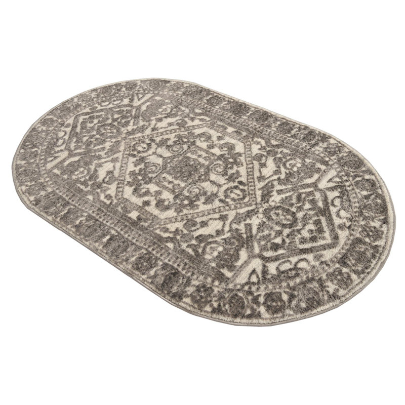 Tapis traditionnel urbain gris-blanc, Ovale 5 pi 3 po x 8 pi