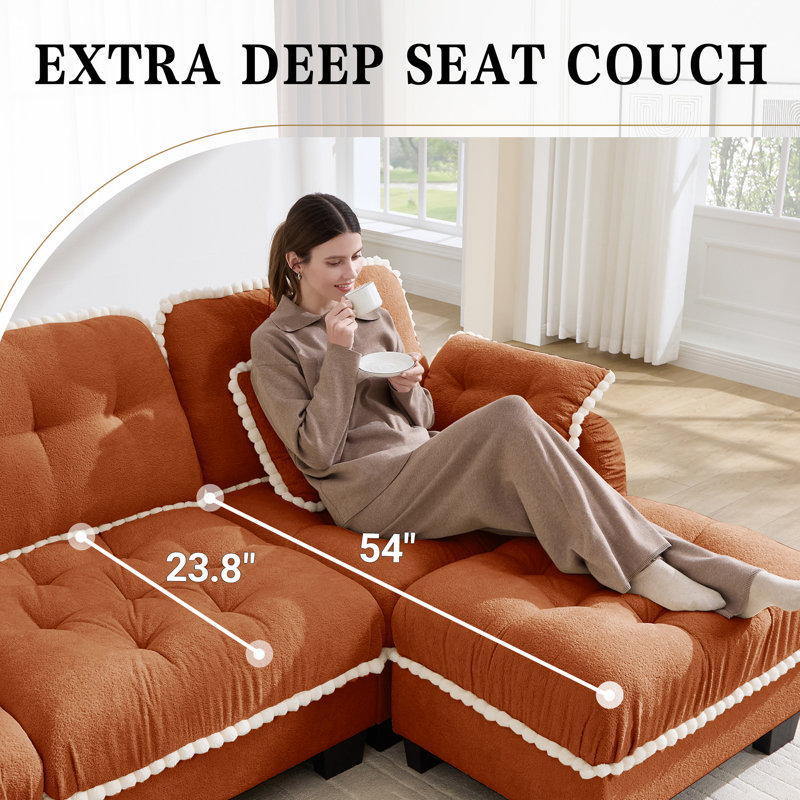 Canapé modulaire en forme de U 100,9 po 5 pièces en chenille avec repose-pieds et coussins amovibles, Orange Chenille