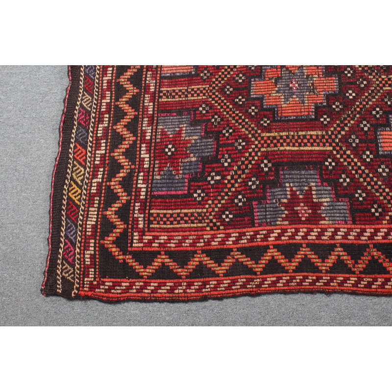Grand tapis kilim turc rétro Oushak à motifs géométriques, idéal pour les chambres à coucher