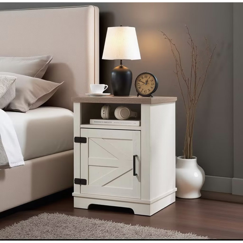Table de chevet Farmhouse, table d'appoint avec porte de grange, table d'appoint moderne avec rangement pour chambre à coucher, bureau