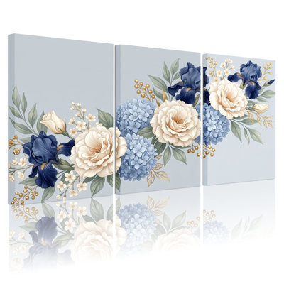 Ensemble de 3 tableaux muraux sur toile, de style floral, pour salon, chambre à coucher et décoration intérieure.