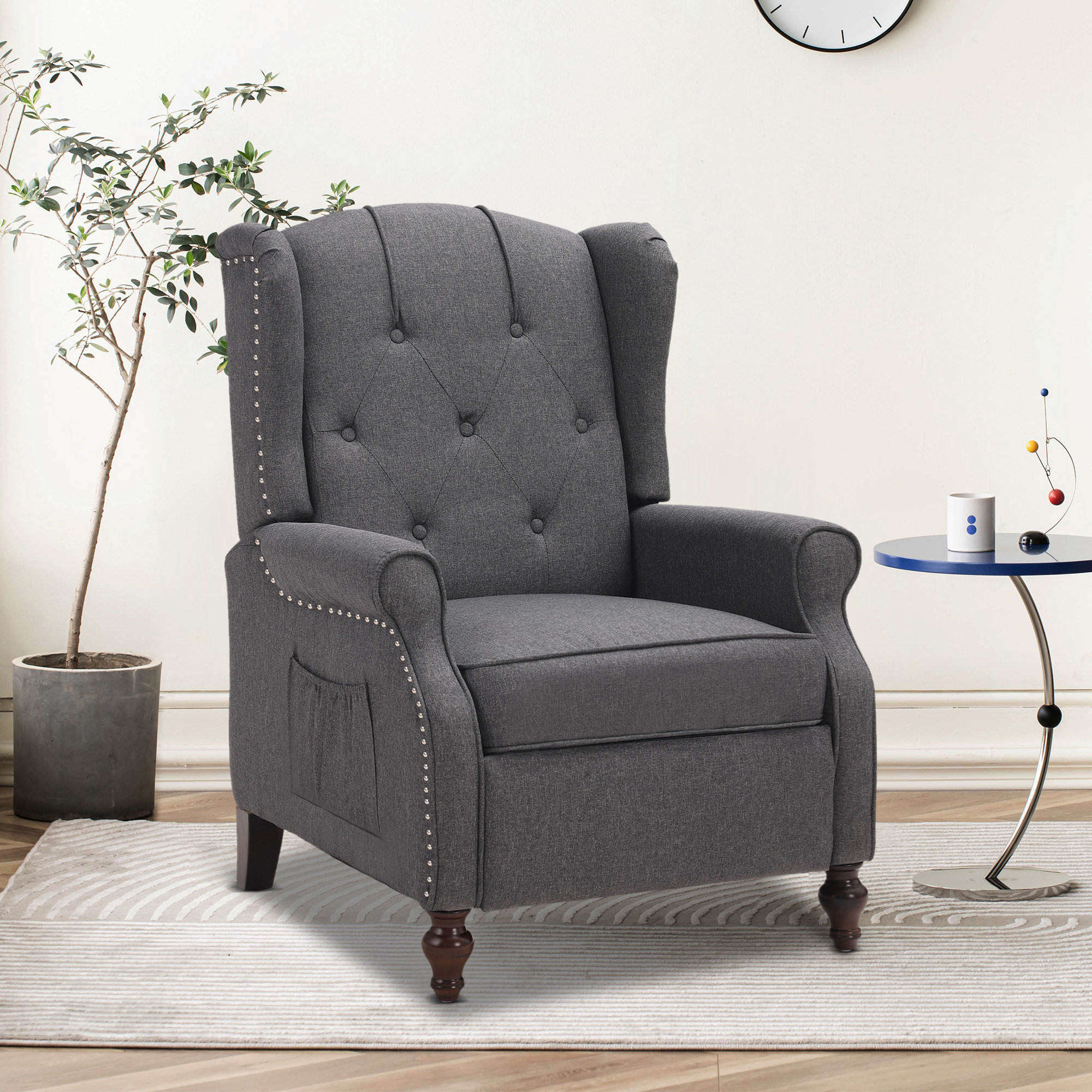 Modern Living Room Recliner Made of Thick Cushion Fabric with Massage Function Latitude Run Fabric: Gray Linen Blend