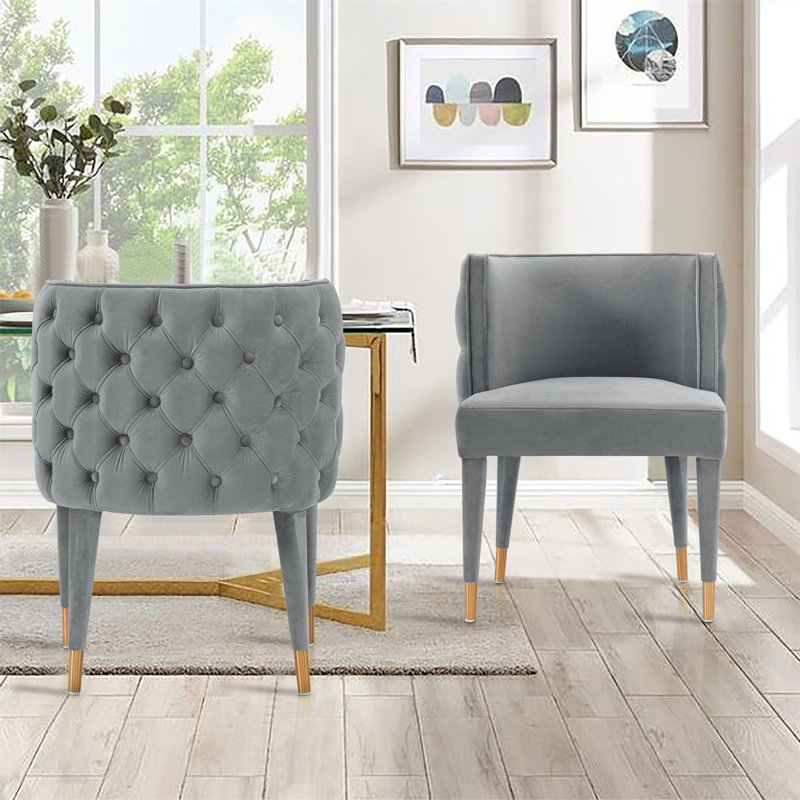 Lieven Tufted Velvet Side Chair Dining Chair, Gray, 2