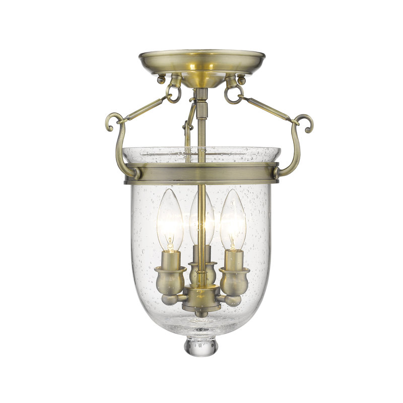 Husman Glass Semi Flush Mount, 17" H x 12" W x 12" D, Antique Brass