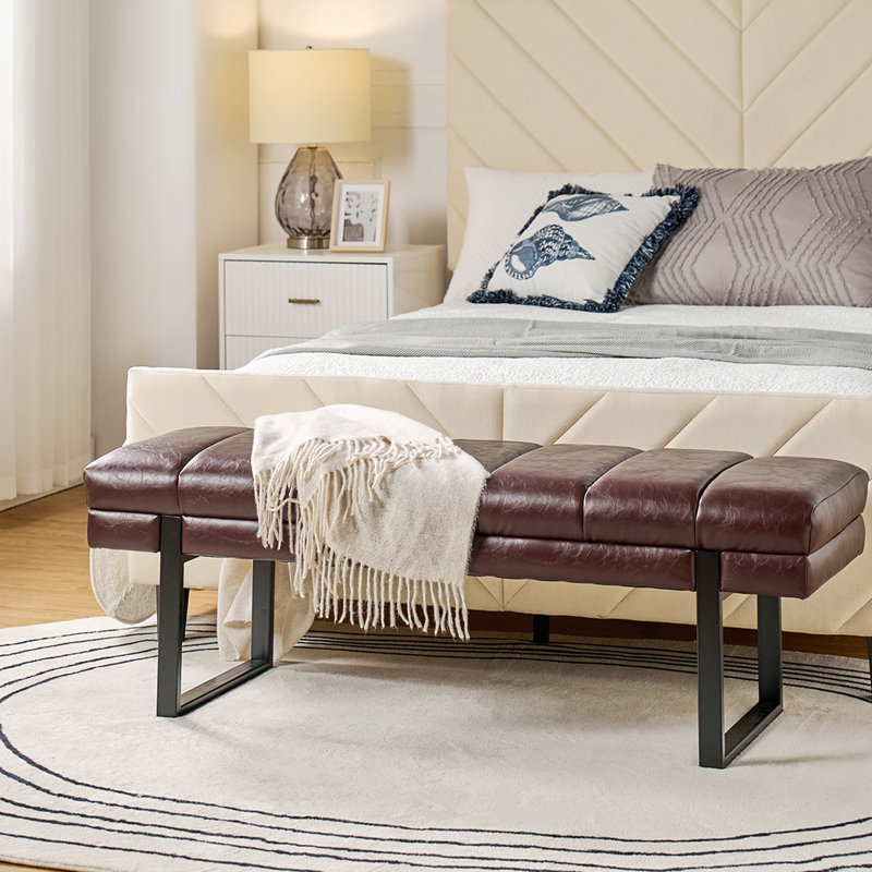 Anahli 52.5'' Wide Channel Tufted Design Vegan Leather Bench, Dark Brown