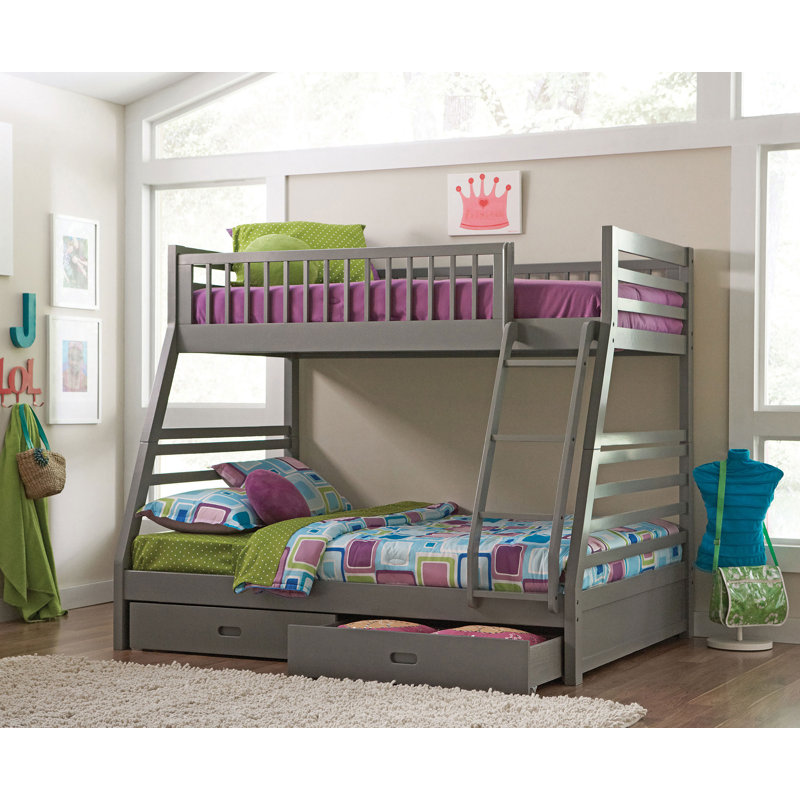 Ashton 2-Drawer Wood Twin Over Full Bunk Bed White, Gray